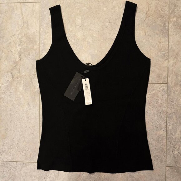 Donna Karan Sweaters - DONNA KARAN M Black Deep Scoop Neck Low Back Double Knit Sweater Tank Top NWT